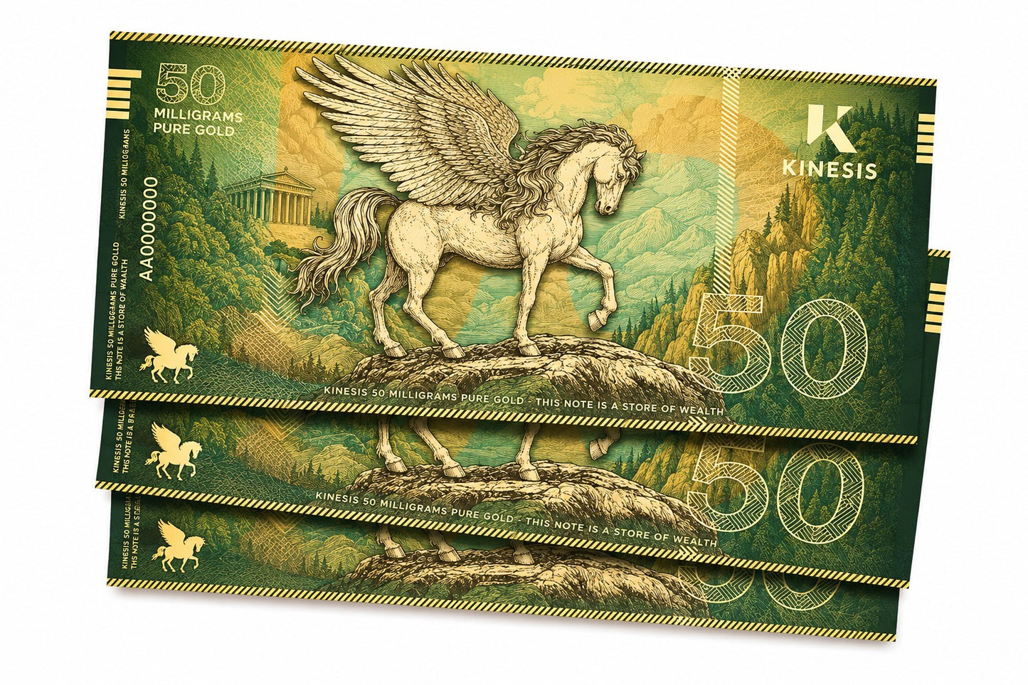 Kinesis Pegasus Goldschein 50 mg 0,05 Gramm Goldbarren 999 Gold**