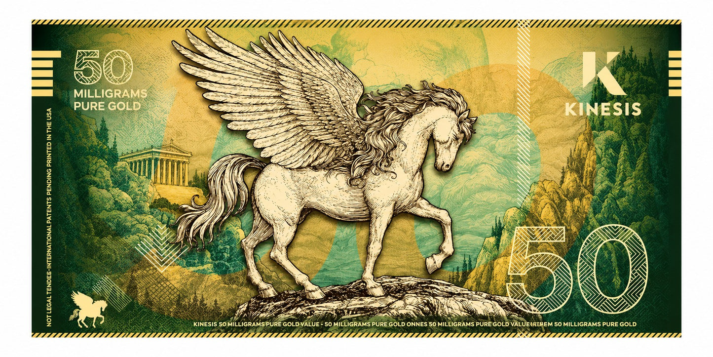 Kinesis Pegasus Goldschein 50 mg 0,05 Gramm Goldbarren 999 Gold**