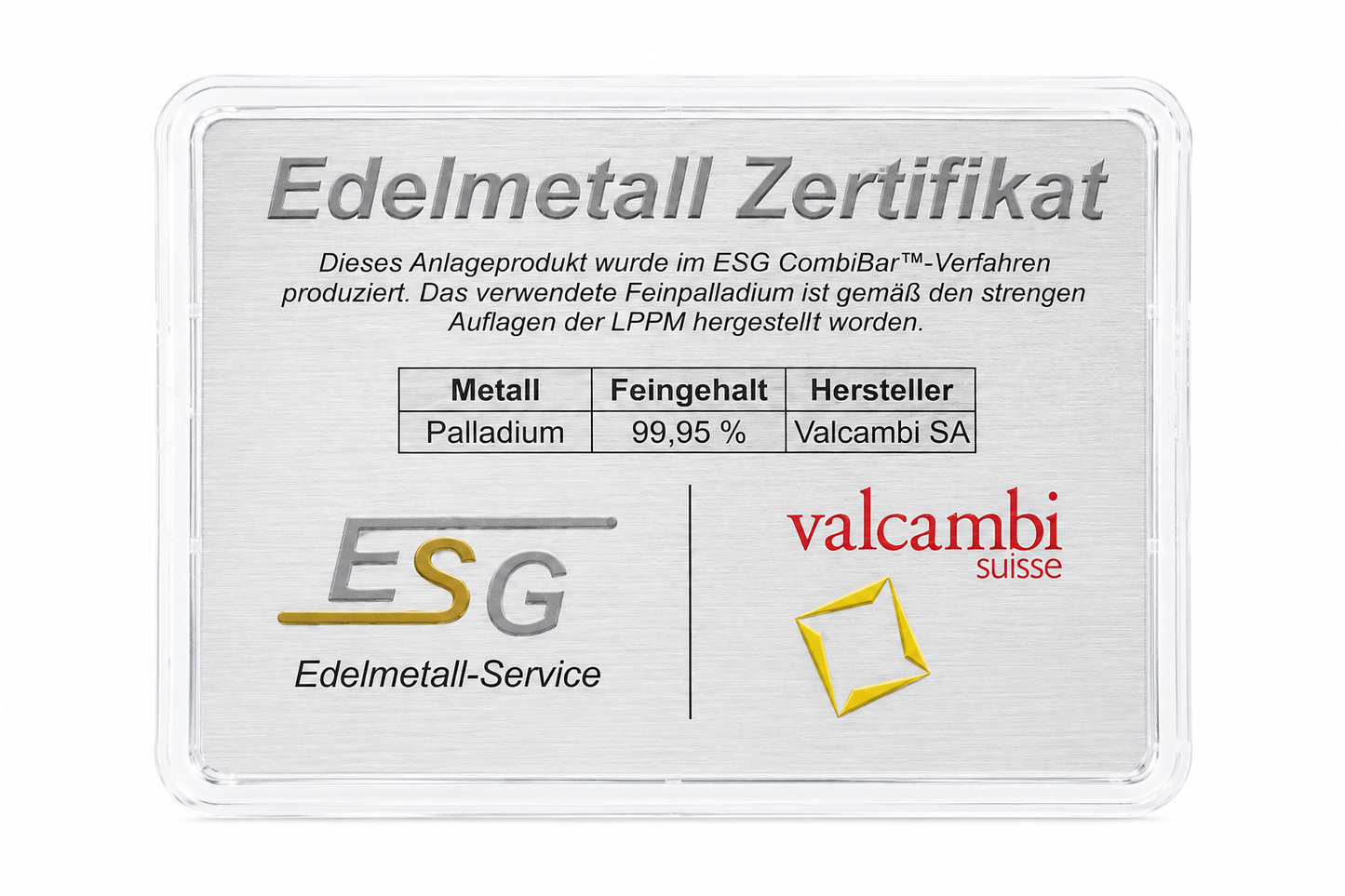Palladiumbarren 1 Gramm Flip ESG Palladium Barren 999.5