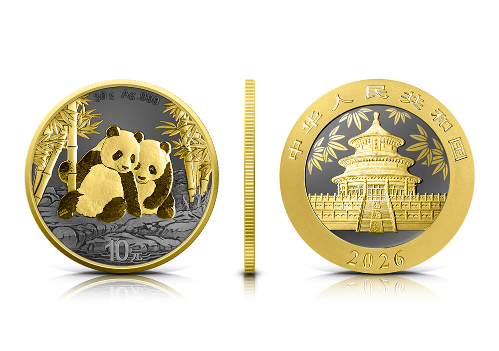 China Panda 2026 - Golden Ring - 30 Gramm Silbermünze Ruthenium Gelbgold