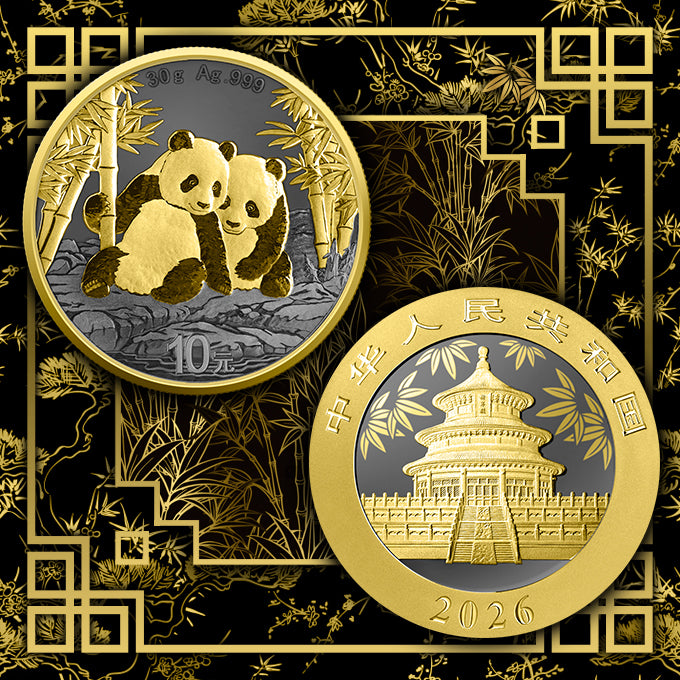 China Panda 2026 - Golden Ring - 30 Gramm Silbermünze Ruthenium Gelbgold