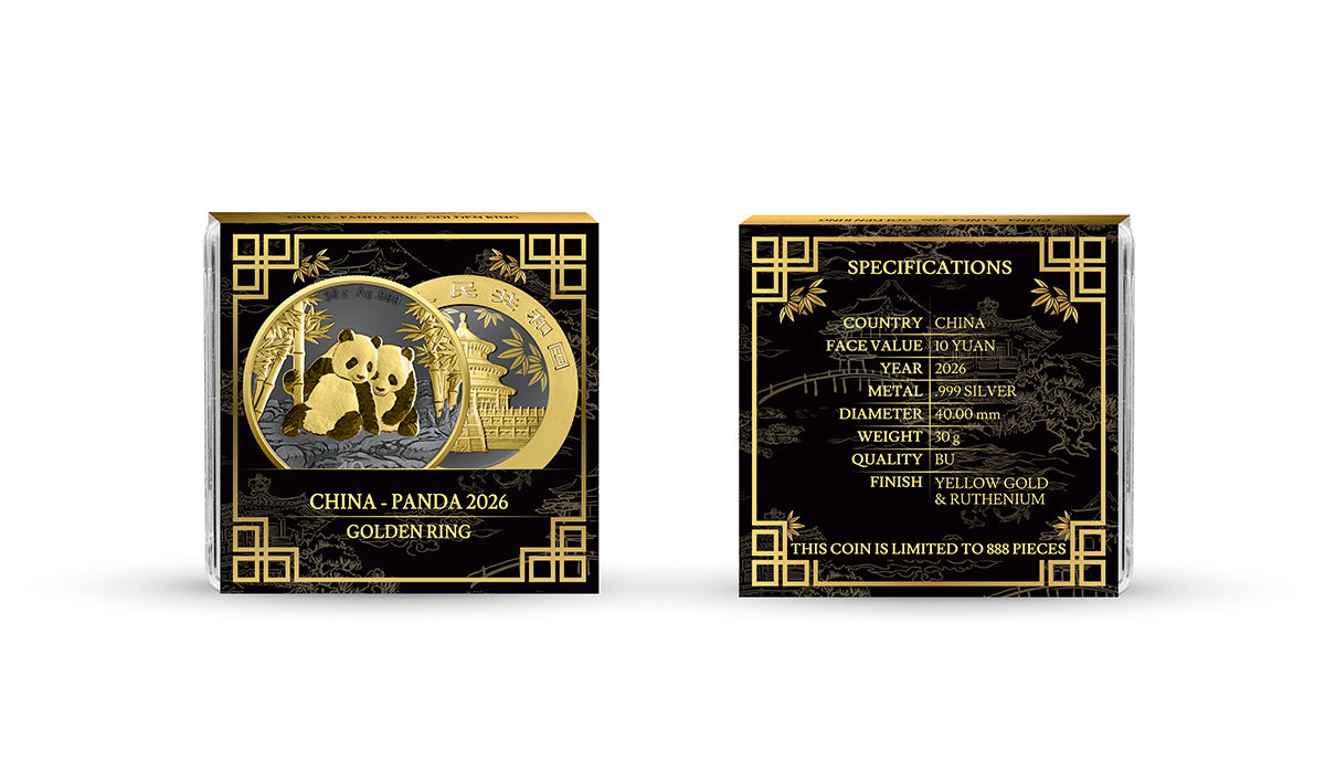 China Panda 2026 - Golden Ring - 30 Gramm Silbermünze Ruthenium Gelbgold