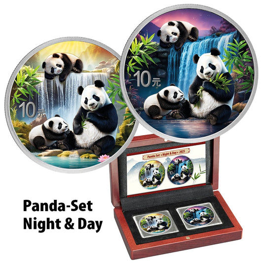 China Panda 2025 - 2 x 30 Gramm - Night and Day - Nacht und Tag Set - Silbermünze - 10 Youan