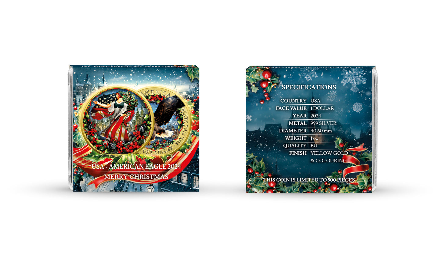 American Eagle Merry Christmas Gilded Color 1 oz Silbermünze 2024