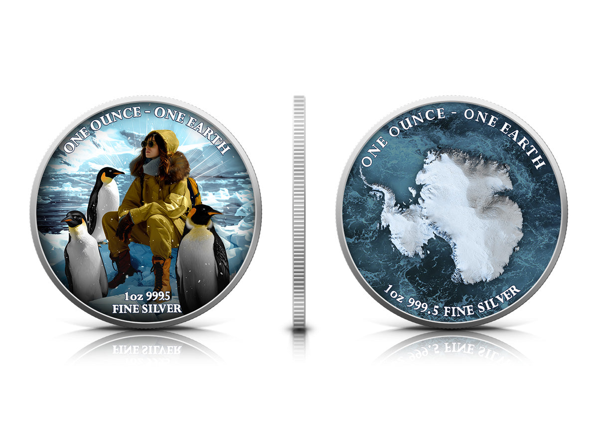 Fiji One Earth - Kontinente - Antarktis - 1 oz Silbermünze 2022 Color UV