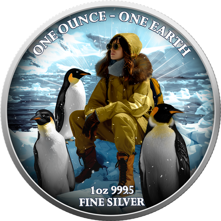 Fiji One Earth - Kontinente - Antarktis - 1 oz Silbermünze 2022 Color UV
