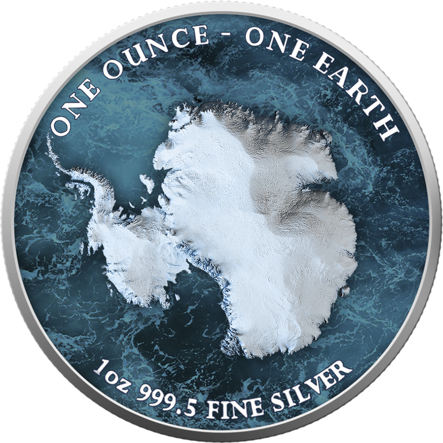 Fiji One Earth - Kontinente - Antarktis - 1 oz Silbermünze 2022 Color UV