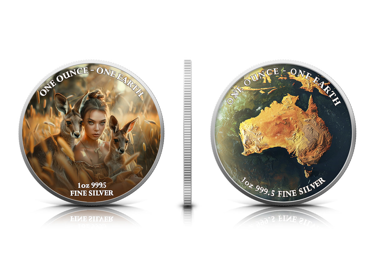 Fiji One Earth - Kontinente - Australien - 1 oz Silbermünze 2022 Color UV