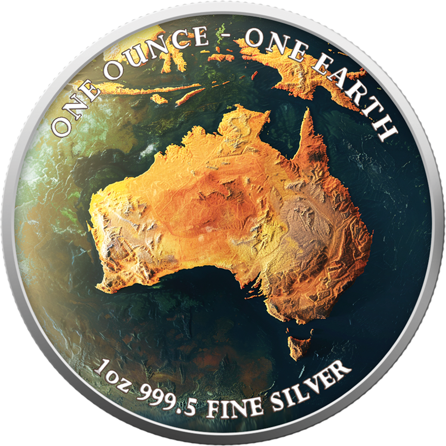Fiji One Earth - Kontinente - Australien - 1 oz Silbermünze 2022 Color UV