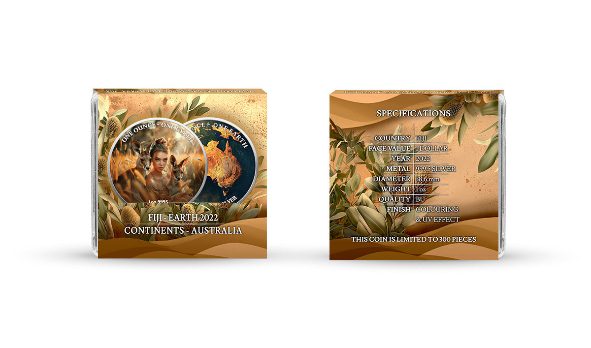 Fiji One Earth - Kontinente - Australien - 1 oz Silbermünze 2022 Color UV