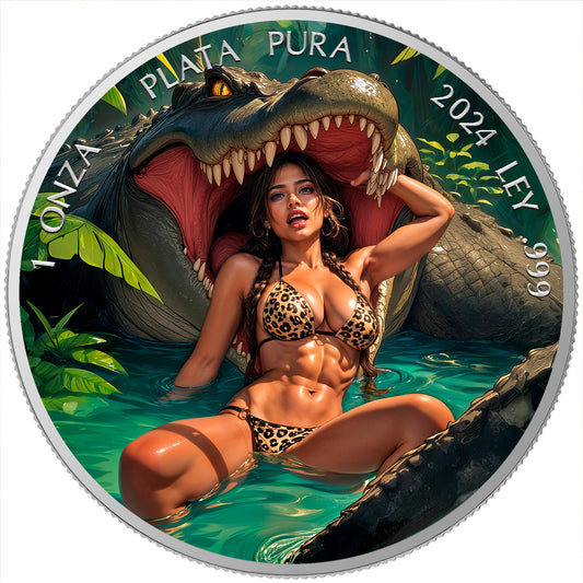 Mexico Libertad 2024 - Crocodile Attack - 1 oz Silbermünze Farbe