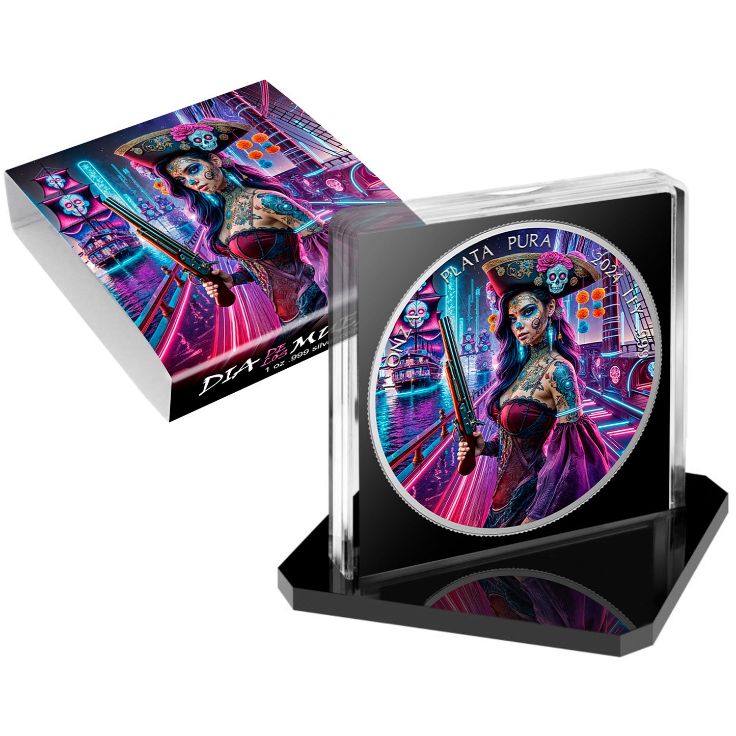 Mexico Libertad 2024 - Dia de los Muertos - Cyberpunk Pirate - 1 oz Silbermünze