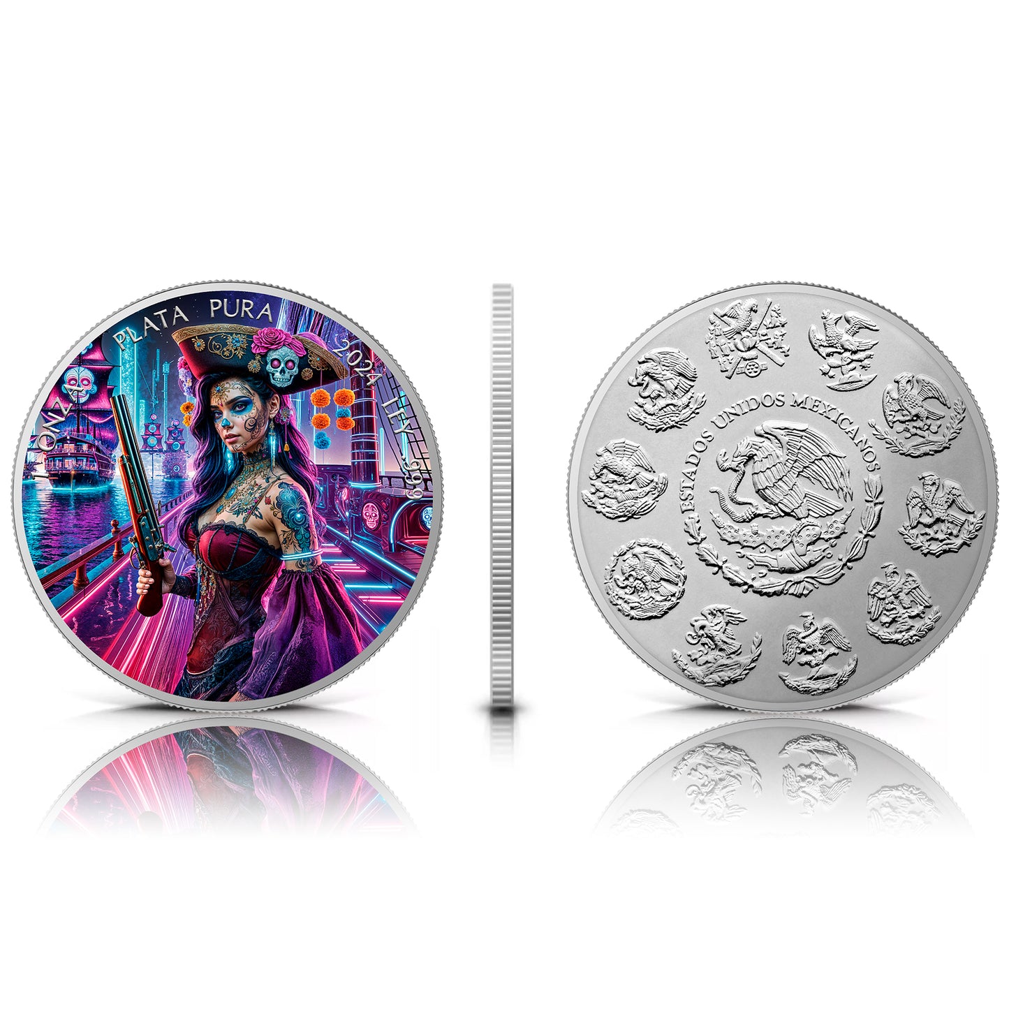 Mexico Libertad 2024 - Dia de los Muertos - Cyberpunk Pirate - 1 oz Silbermünze