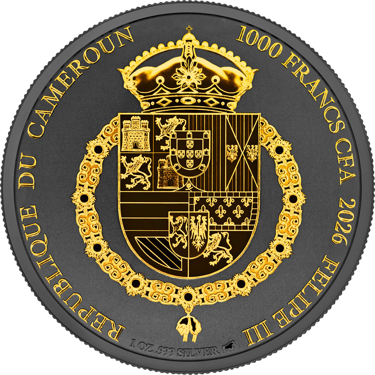 Don Quijote de la Mancha 2026 - 1 oz Silbermünze - Black Ruthenium - Gilded - Proof im Blister