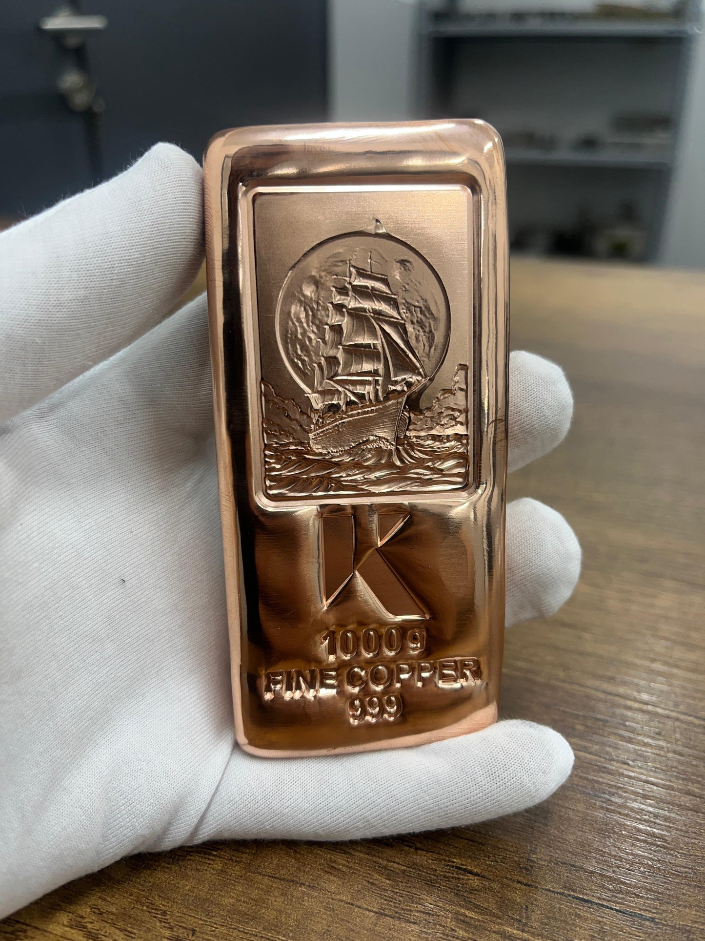 Kupferbarren Kinesis  - 1 kg Kilo 1000 Gramm - gegossen rechteckig 999 Kupfer