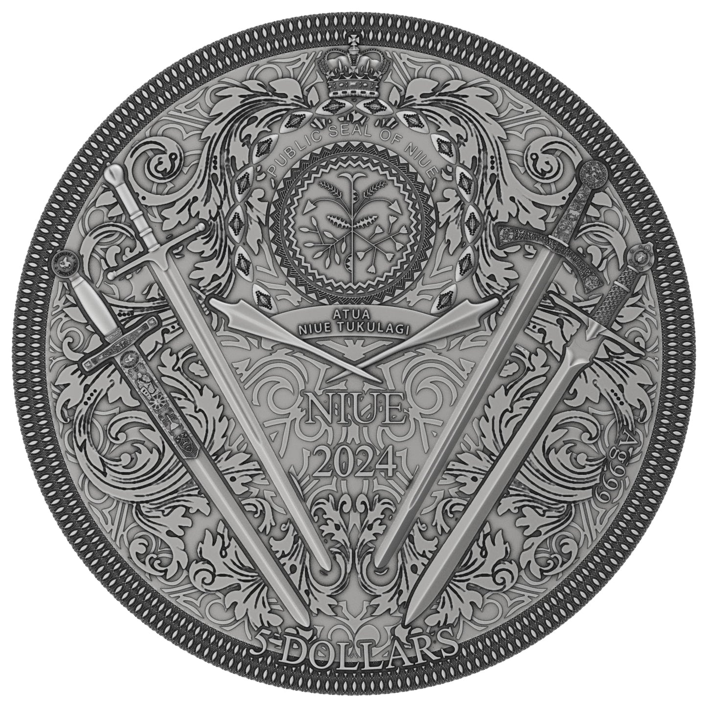 Niue Legendary Swords - Excalibur 2024 - Antik Finish - Gold Plated - 2 oz Silber***