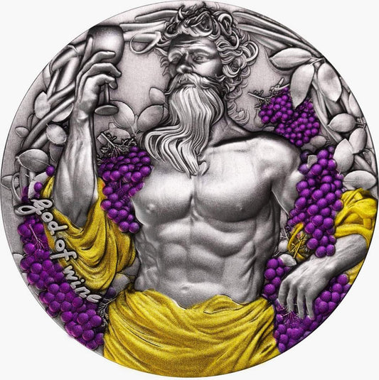 Cameroon Dionysus God Of Wine 2025, 2oz Silbermünze* HR Antik Color