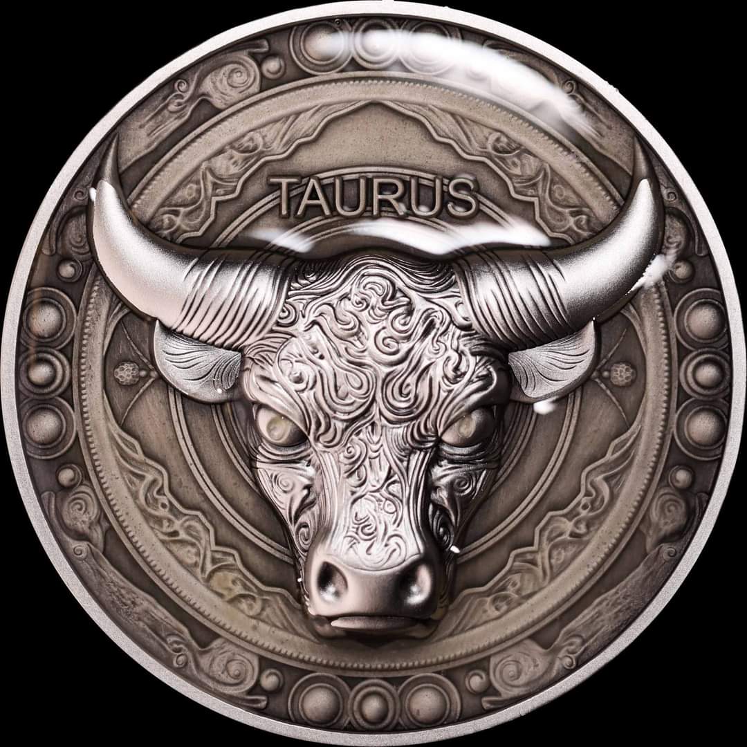 Niue Taurus 2024, 5oz Silbermünze*, Antik Color Glow in the Dark UV UHR, Nur 99 Stk.