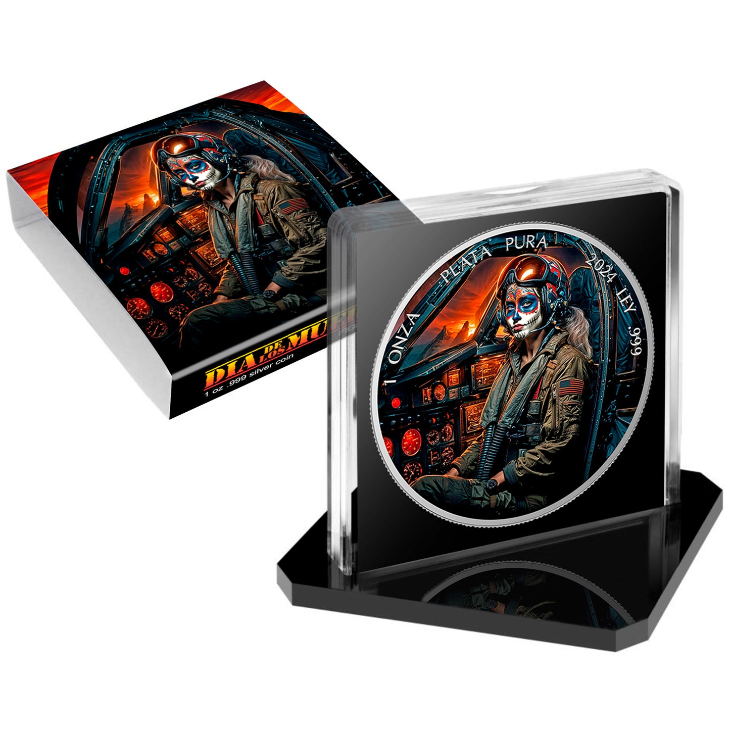 Mexico Libertad 2024 - Dia de los Muertos - Fighter Pilot - 1 oz Silbermünze***