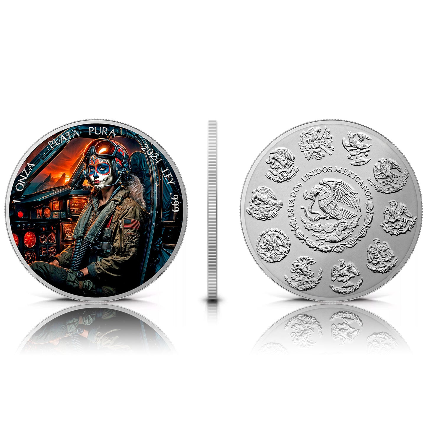 Mexico Libertad 2024 - Dia de los Muertos - Fighter Pilot - 1 oz Silbermünze***