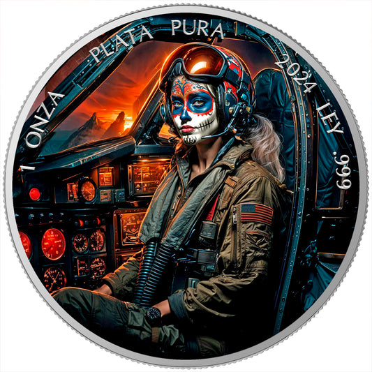 Mexico Libertad 2024 - Dia de los Muertos - Fighter Pilot - 1 oz Silbermünze***
