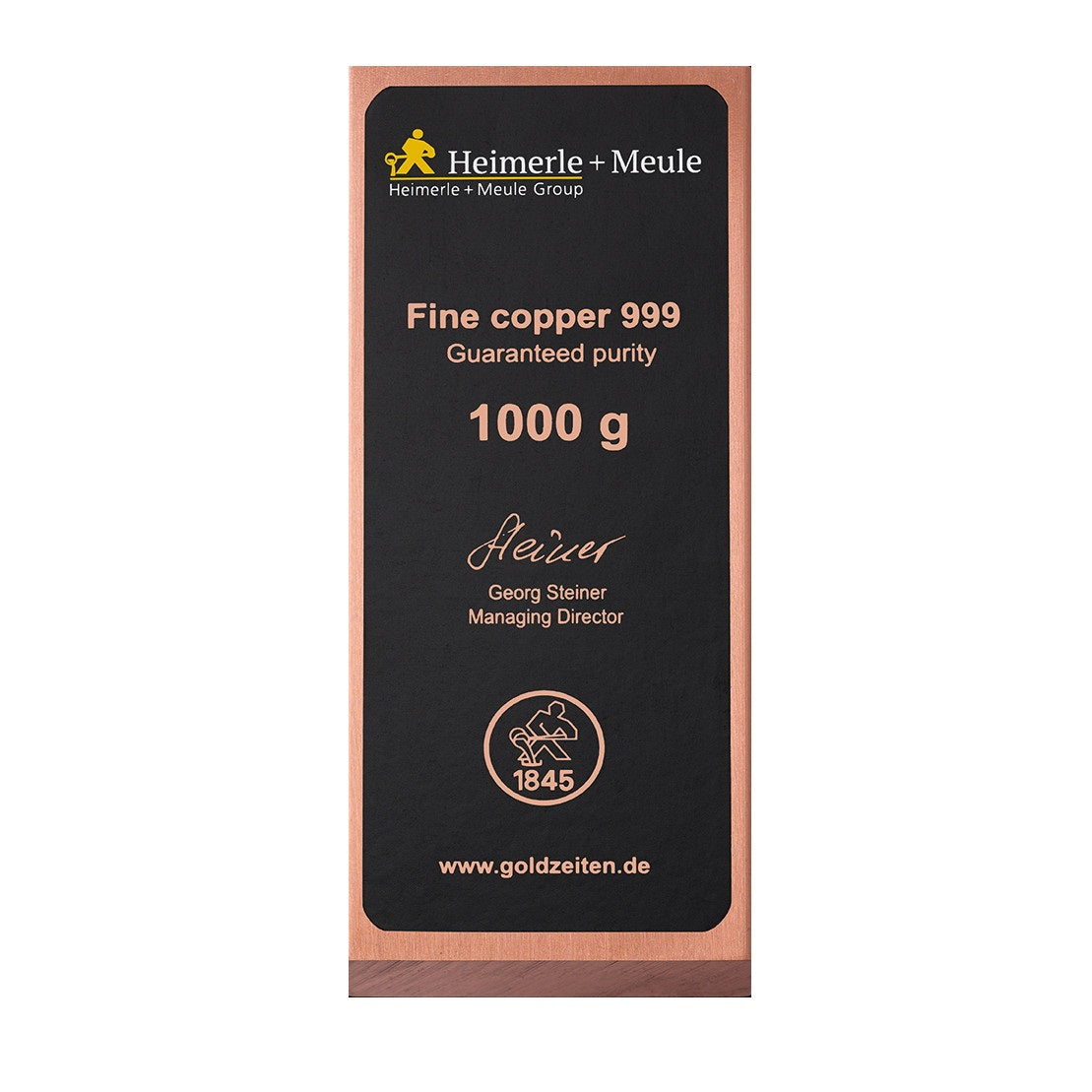 Heimerle+Meule 999 Kupferbarren 1 Kg 1000 Gramm Feinkupfer mit Zertifikat Copper