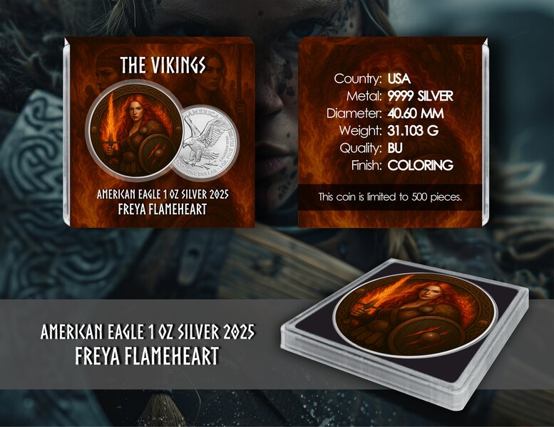 American Silver Eagle - The Vikings - Freya Flameheart - 2025 - Color Farbe 1 oz Silbermünze