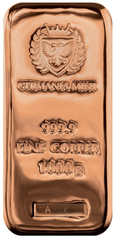 Kupferbarren Germania Mint - 1 kg Kilo - gegossen rechteckig