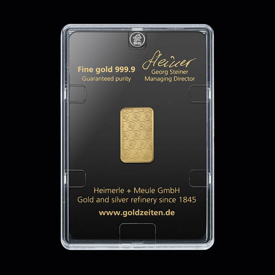 Goldbarren 5 Gramm Heimerle & Meule 999.9 Feingold Gold mit Box**