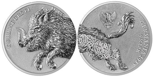 Germania Mint - Germania Beasts - Gullinbursti 2025 - 2 x 1 oz Silbermünze BU in Doppelkapsel