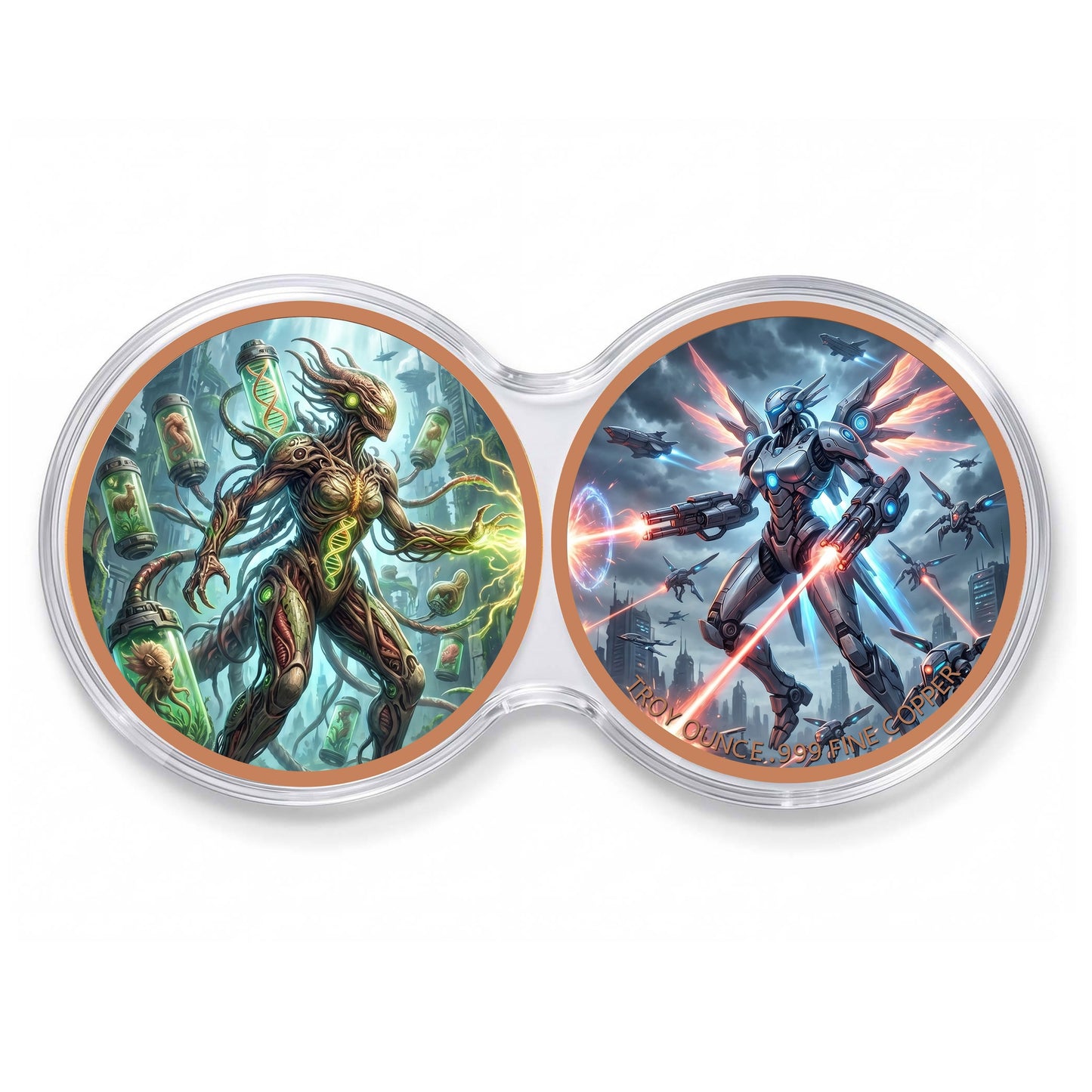 Kupfermedaille 2 x 1 oz Doppelkapsel - Fantasy - Mutanten-Kreatur vs. Kampfroboter