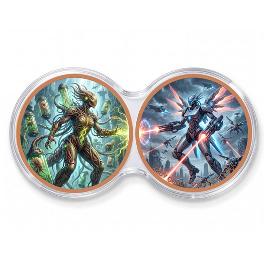 Kupfermedaille 2 x 1 oz Doppelkapsel - Fantasy - Mutanten-Kreatur vs. Kampfroboter