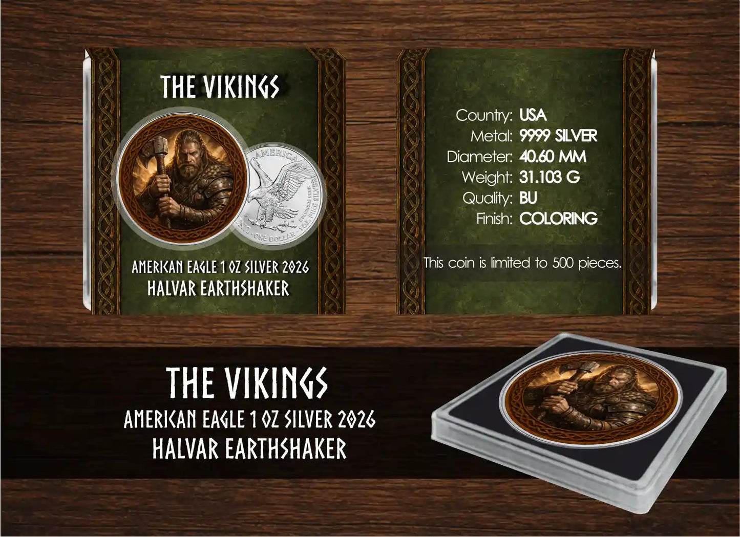 American Silver Eagle - The Vikings - Halvar Earthshaker - 2026 - Color Farbe 1 oz Silbermünze