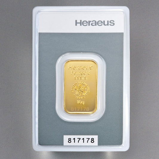 Goldbarren 10 Gramm Heraeus 999 Feingold im Blister mit Zertifkat**