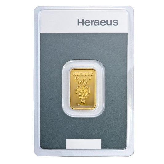 Goldbarren 5 Gramm Heraeus 999 Feingold im Blister mit Zertifkat**