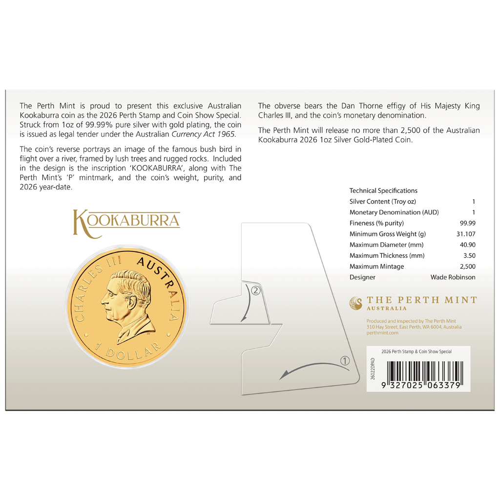 Kookaburra 2026 - Perth Stamp and Coin Show Special - 1 oz Silbermünze vergoldet