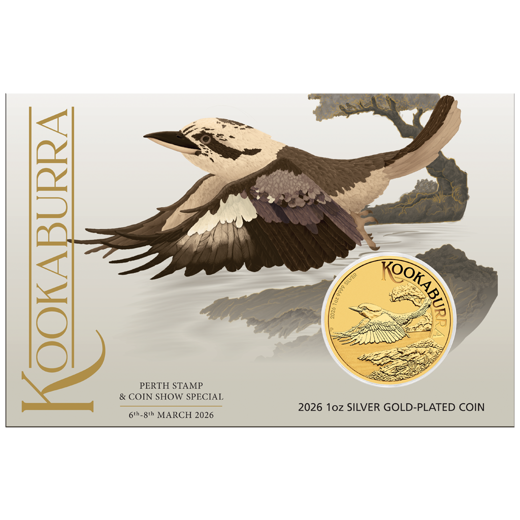 Kookaburra 2026 - Perth Stamp and Coin Show Special - 1 oz Silbermünze vergoldet