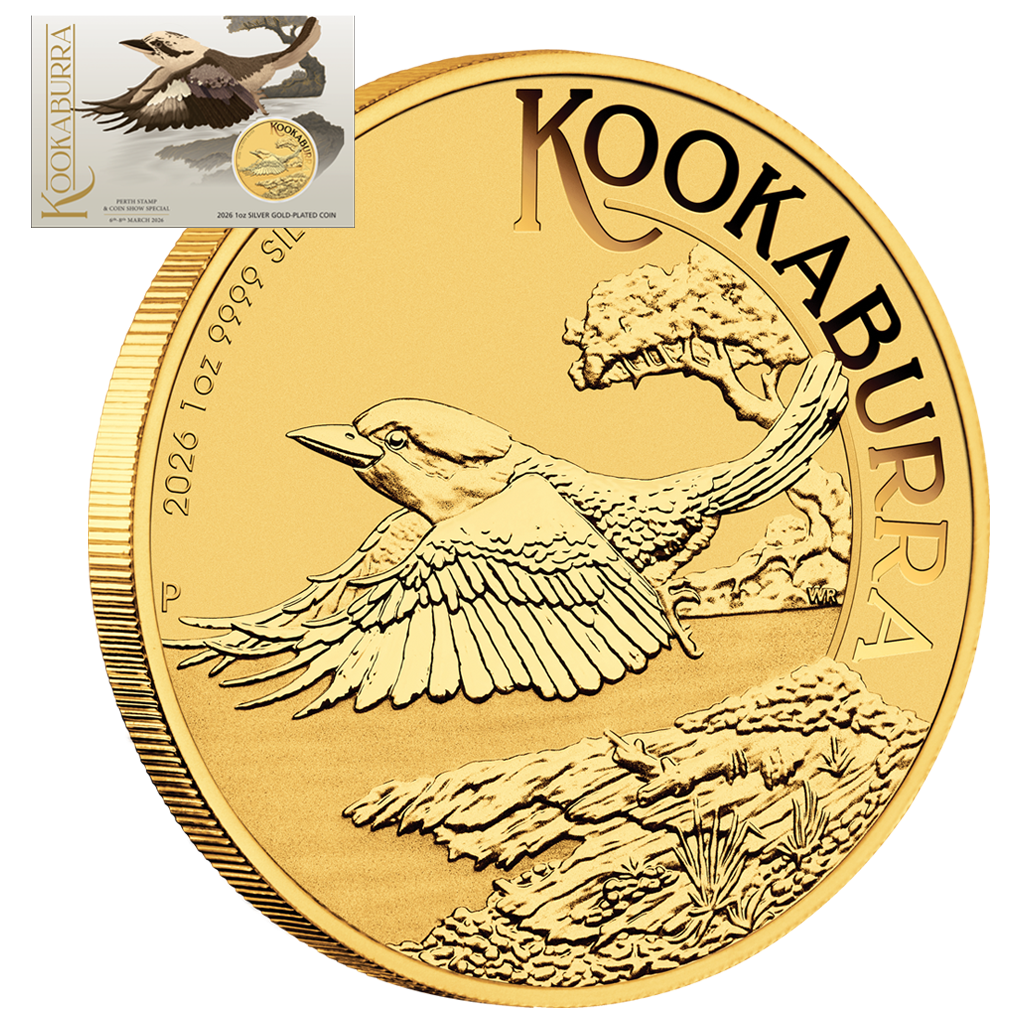 Kookaburra 2026 - Perth Stamp and Coin Show Special - 1 oz Silbermünze vergoldet