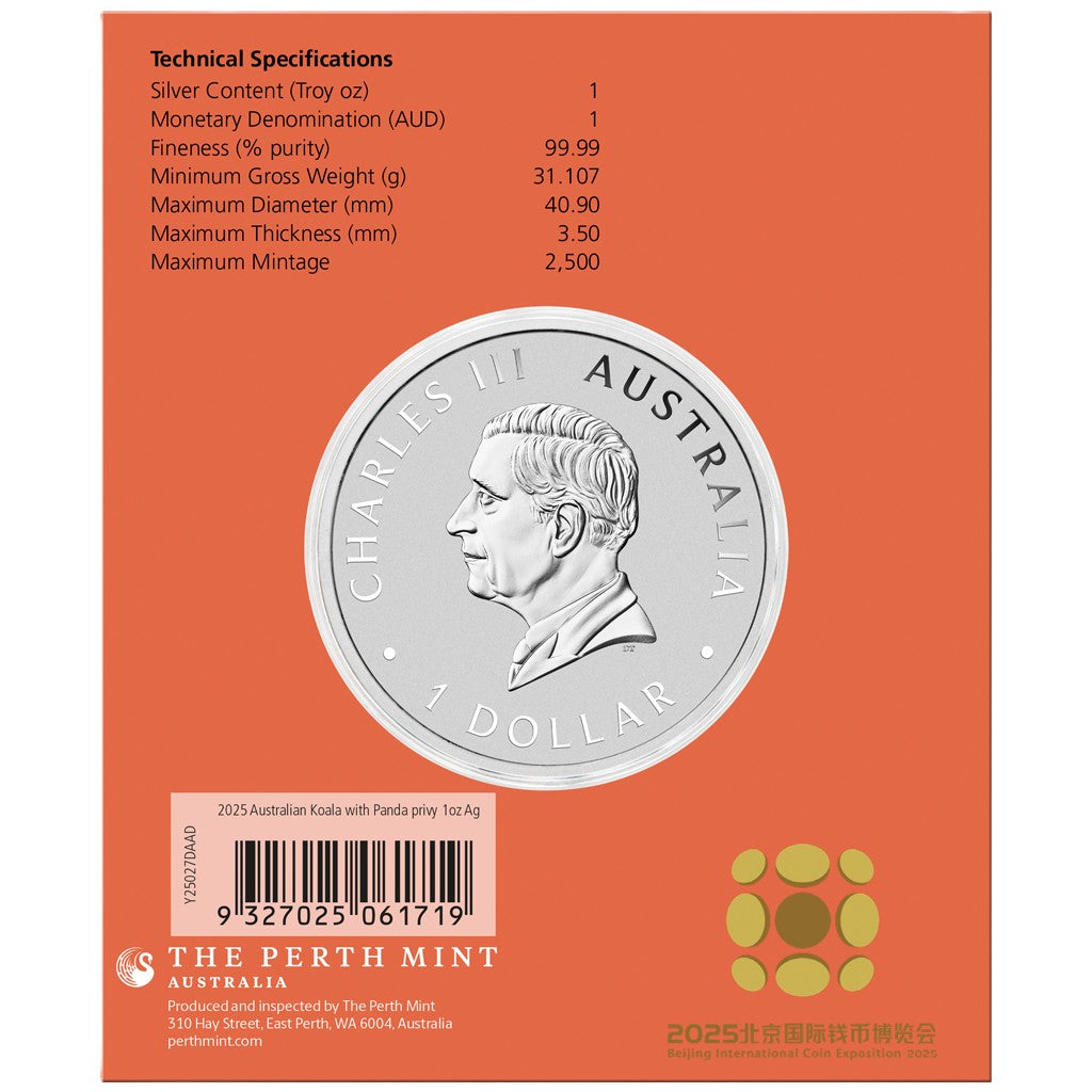Australien Koala - 2025 - Privy Mark Panda - Beijing Coin Show Special - 1 oz Silbermünze***