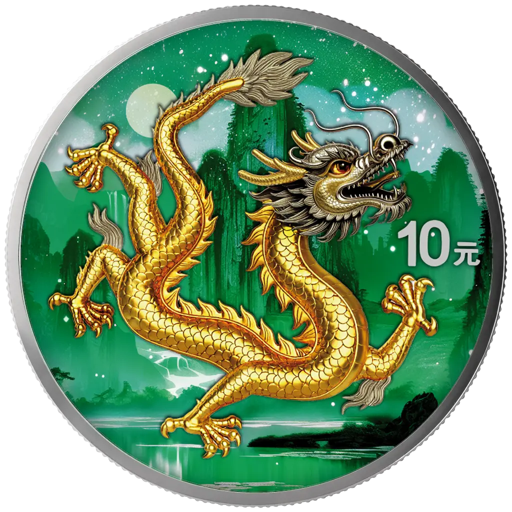 China Chinese Dragon 2026 - 1 oz Silbermünze BU Farbe Color