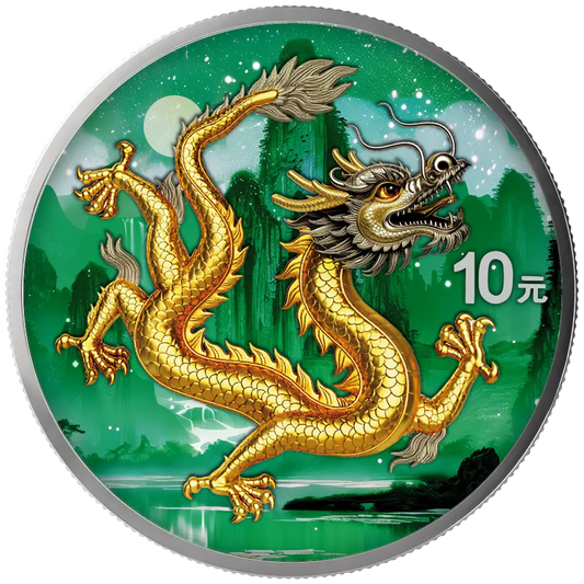 China Chinese Dragon 2026 - 1 oz Silbermünze BU Farbe Color