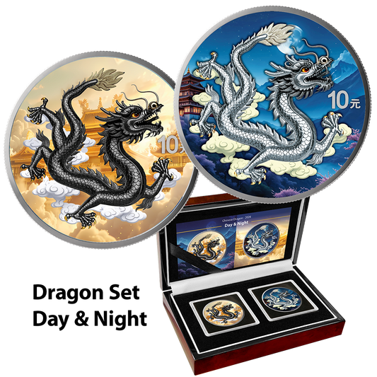 China Chinese Dragon 2026 - 2 x 1 oz Silbermünze - Night and Day - Nacht und Tag Set -  2 x 10 Yuan