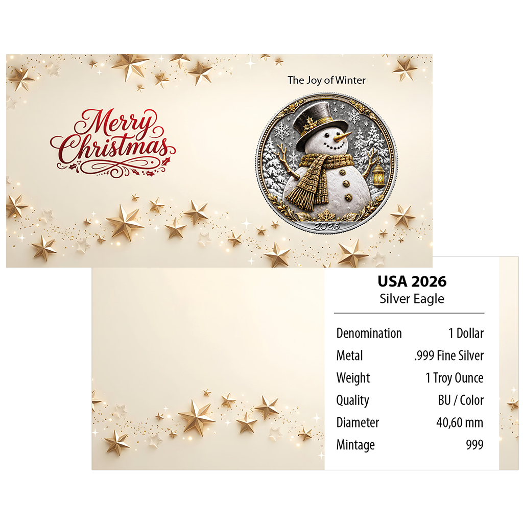 American Silver Eagle 2026 - Weihnachten - The Joy of Winter - 1 oz Silbermünze - Farbe - Color