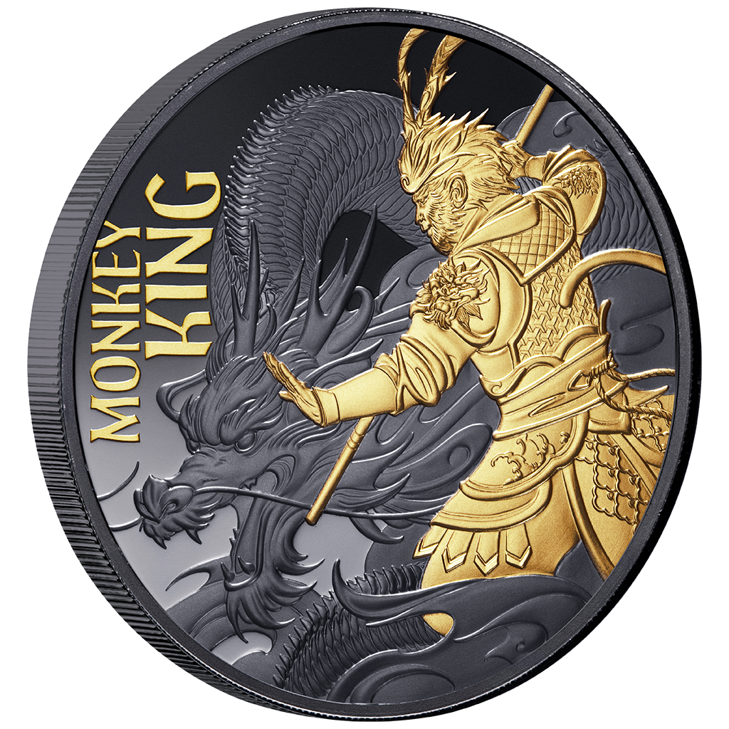 Niue - Monkey King - Affenkönig - 2026 - 1 oz Silbermünze - Black Proof - Teilvergoldet