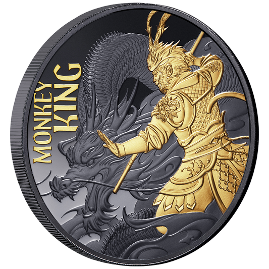 Niue - Monkey King - Affenkönig - 2026 - 1 oz Silbermünze - Black Proof - Teilvergoldet
