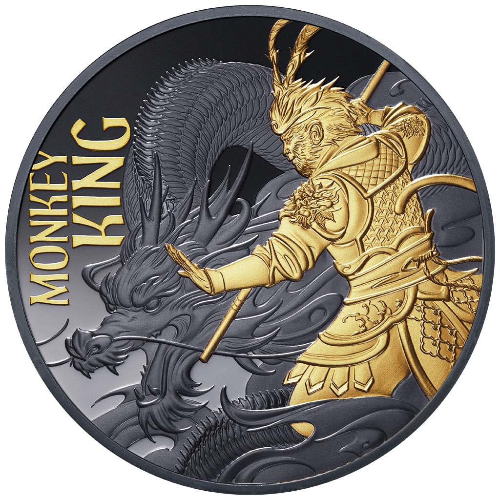 Niue - Monkey King - Affenkönig - 2026 - 1 oz Silbermünze - Black Proof - Teilvergoldet