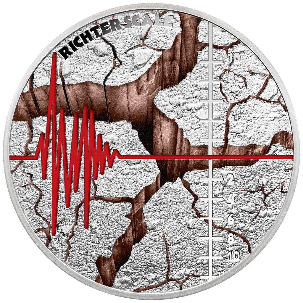 Richter Scale - Richter-Skala - 2025 - 1 oz Silbermünze Farbe PP***
