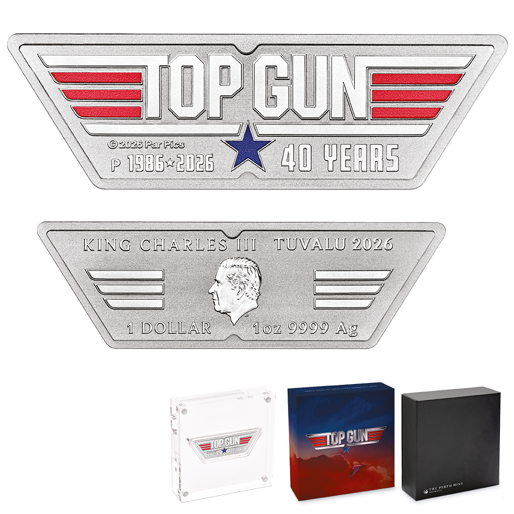 Top Gun Logo - 40. Jubiläum 2026 Farbe 1 oz Silbermünze