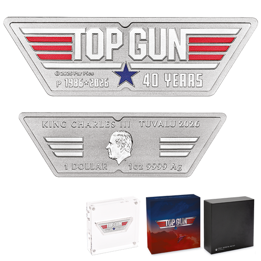 Top Gun Logo - 40. Jubiläum 2026 Farbe 1 oz Silbermünze