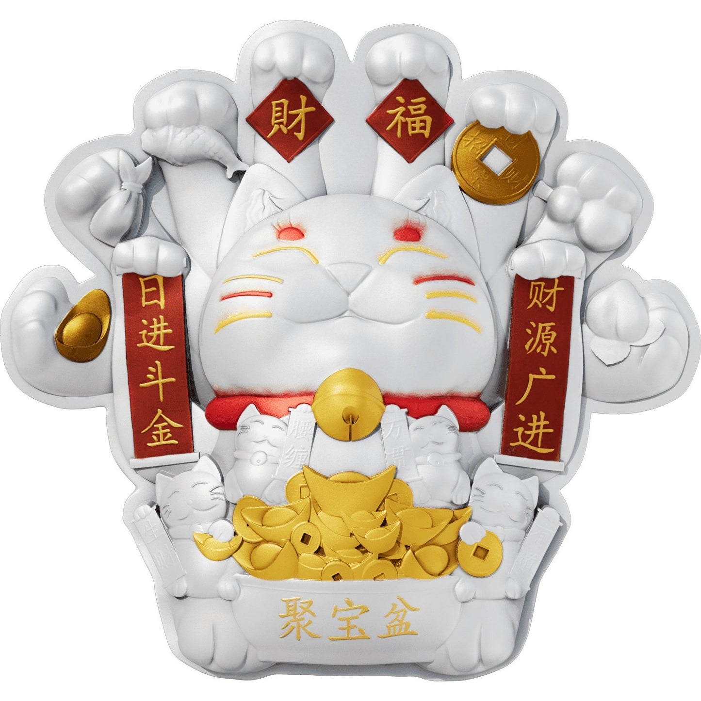 Cameroon 2025, Blindbox Sale, Lucky Fortune Cat, 2 oz Silbermünze*** Shaped, UHR, Color, Gilded